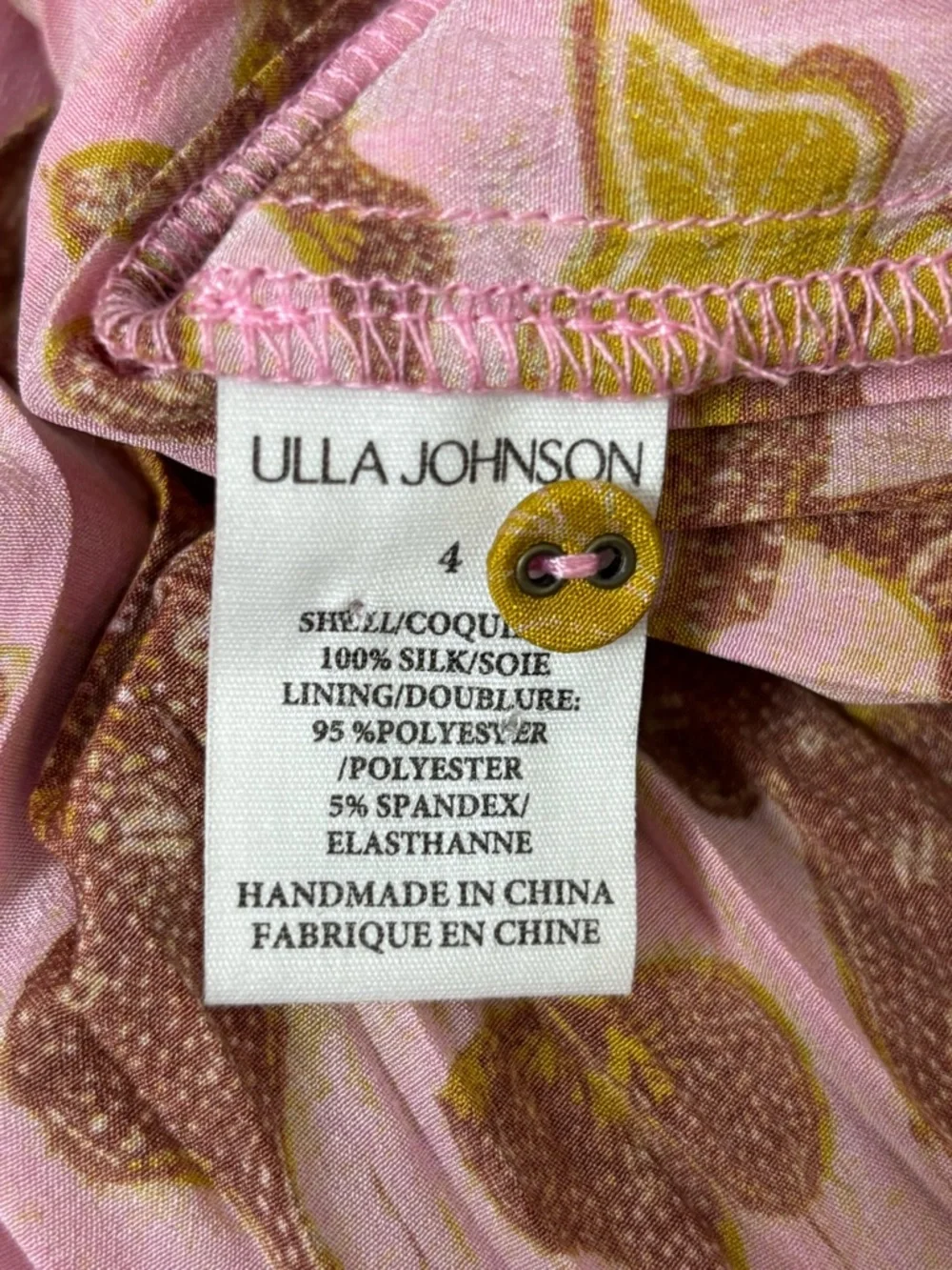 Ulla Johnson Amalthea 100% Silk Pink and Brown‎ Floral Pleated Midi Dress Size 4